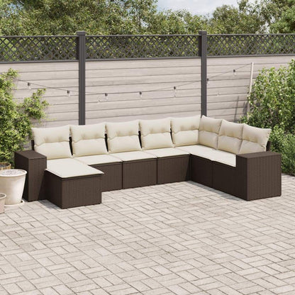 Set Divani da Giardino 8 pz con Cuscini Marrone in Polyrattan - homemem39