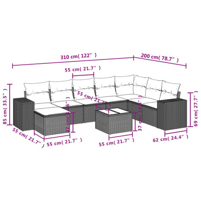 Set Divani da Giardino 9 pz con Cuscini Nero in Polyrattan | homemem39