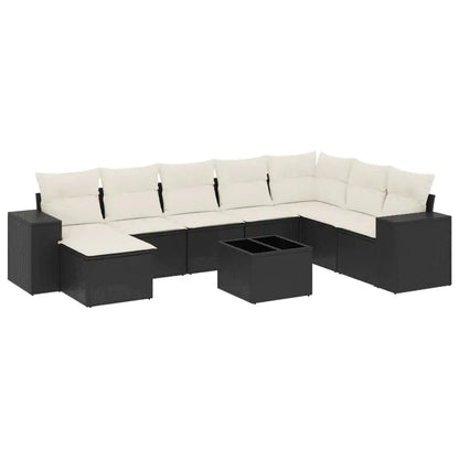 Set Divani da Giardino 9 pz con Cuscini Nero in Polyrattan - homemem39