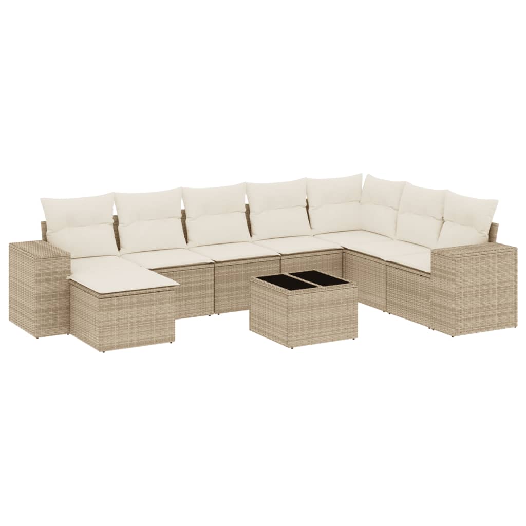 Set Divano da Giardino 9 pz con Cuscini Beige in Polyrattan | homemem39