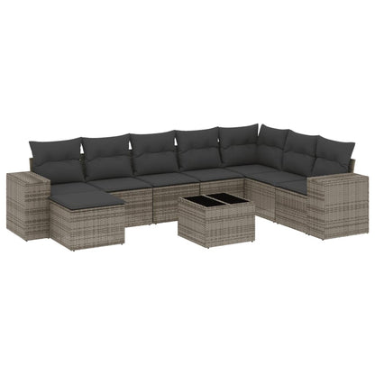 Set Divano da Giardino 9 pz con Cuscini Grigio in Polyrattan