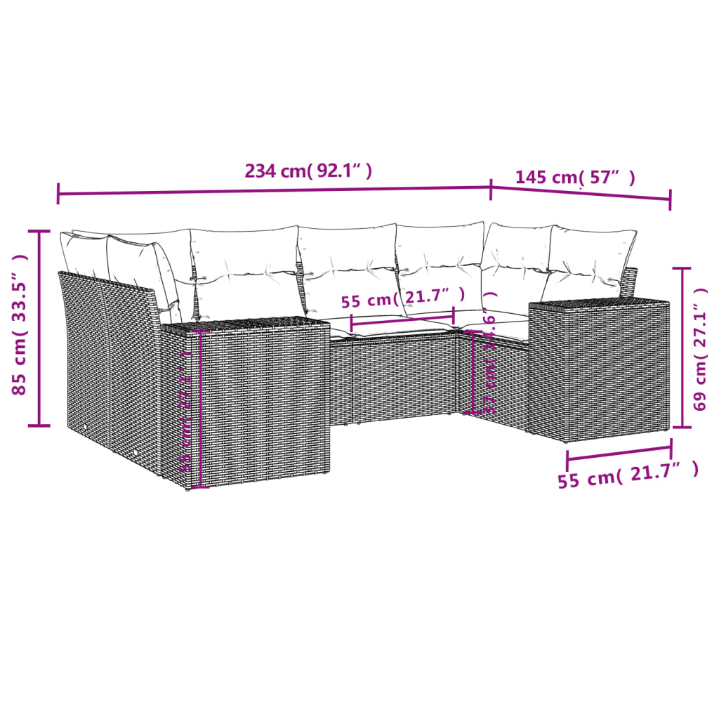 Set Divano da Giardino 6 pz con Cuscini Nero in Polyrattan | homemem39