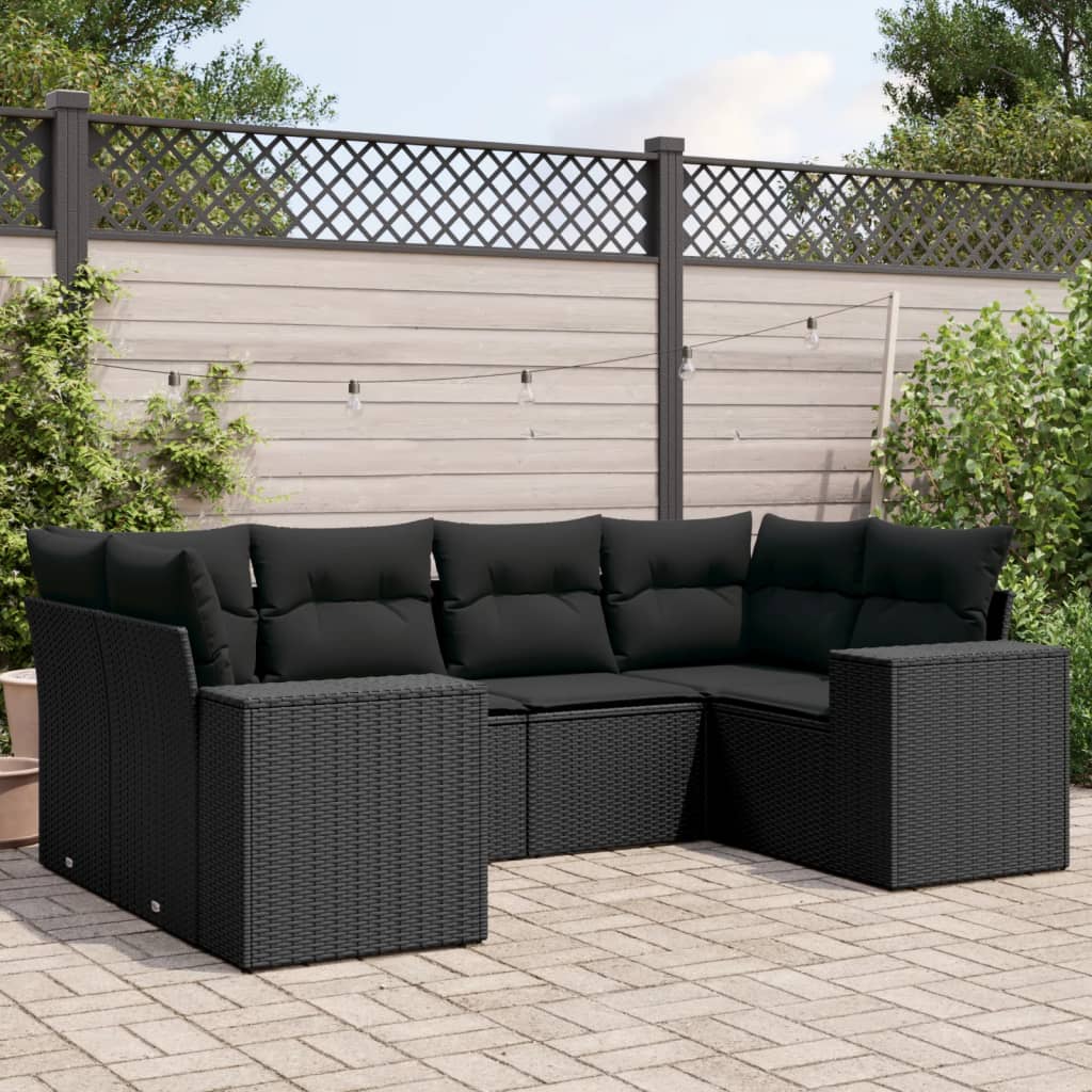 Set Divano da Giardino 6 pz con Cuscini Nero in Polyrattan | homemem39