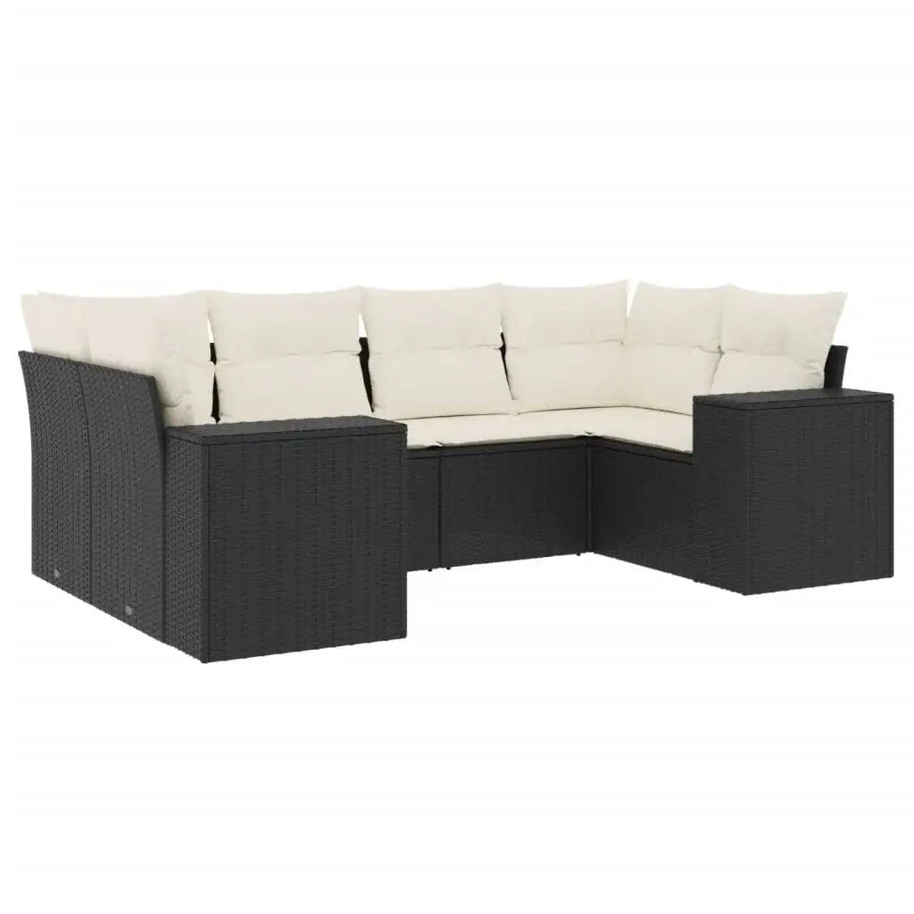 Set Divano da Giardino 6 pz con Cuscini Nero in Polyrattan - homemem39