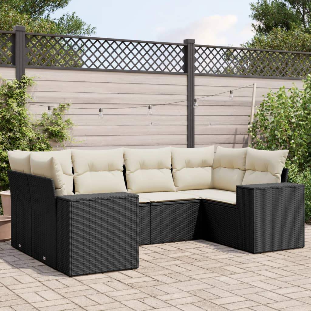 Set Divano da Giardino 6 pz con Cuscini Nero in Polyrattan - homemem39