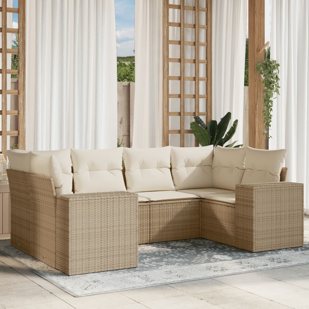 Set Divano da Giardino 6 pz con Cuscini Beige in Polyrattan | homemem39