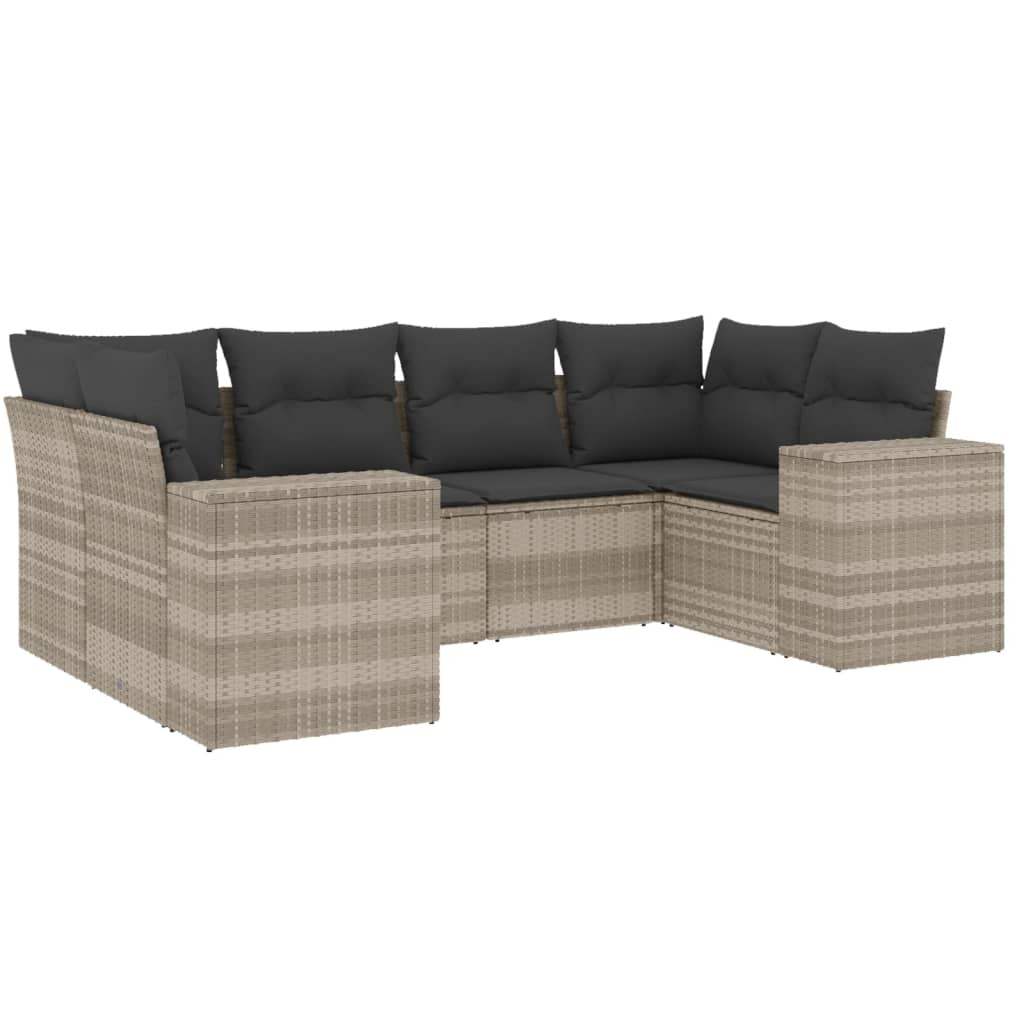 Set Divano da Giardino 6pz con Cuscini Grigio Chiaro Polyrattan - homemem39