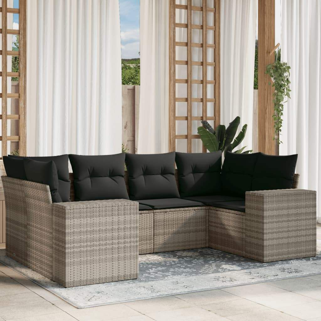 Set Divano da Giardino 6pz con Cuscini Grigio Chiaro Polyrattan - homemem39