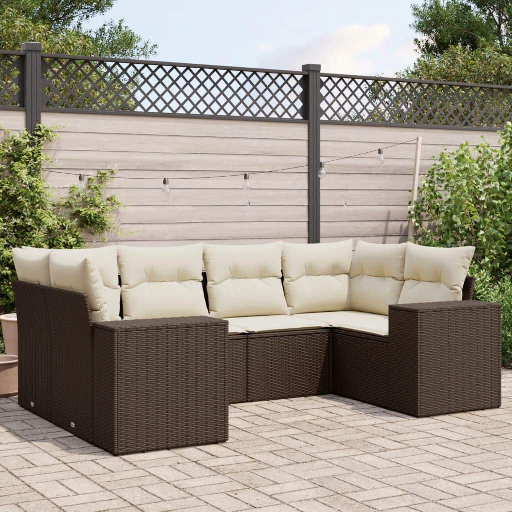 Set Divano da Giardino 6 pz con Cuscini Marrone in Polyrattan - homemem39