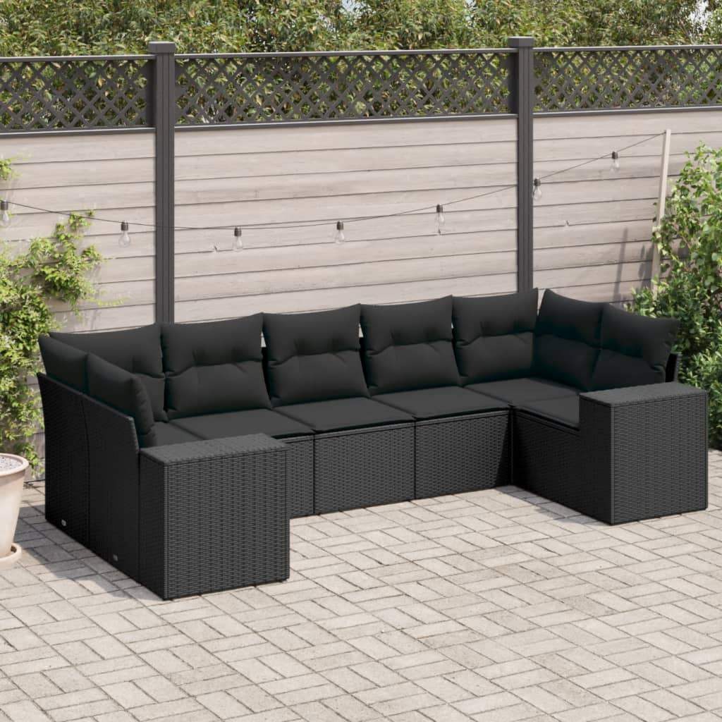 Set Divani da Giardino con Cuscini 7pz Nero Polyrattan - homemem39