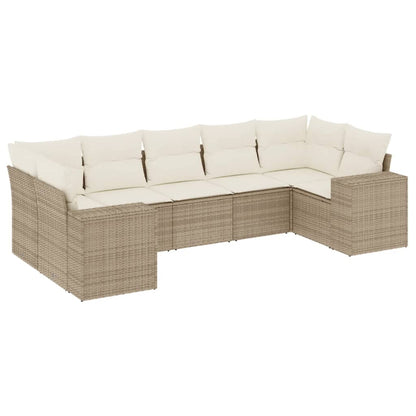 Set Divani da Giardino 7 pz con Cuscini Beige in Polyrattan | homemem39
