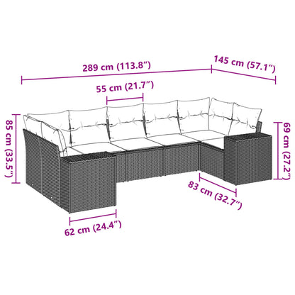Set Divani da Giardino 7 pz con Cuscini Beige in Polyrattan