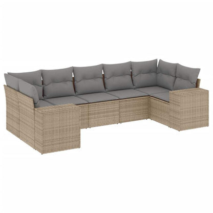 Set Divani da Giardino 7 pz con Cuscini Beige in Polyrattan - homemem39