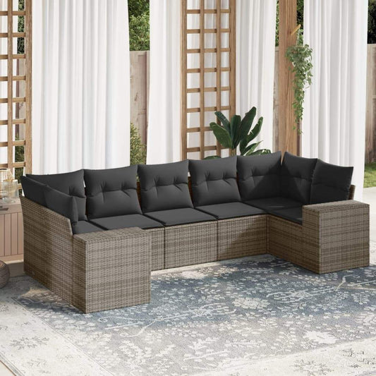 Set Divani da Giardino 7 pz con Cuscini Grigio in Polyrattan - homemem39