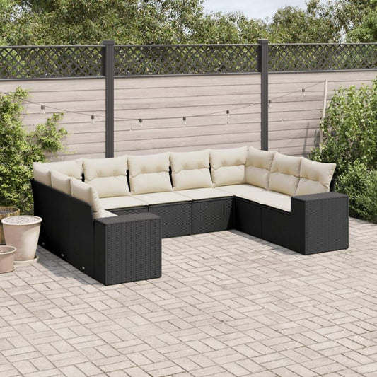 Set Divani da Giardino 9 pz con Cuscini Nero in Polyrattan - homemem39