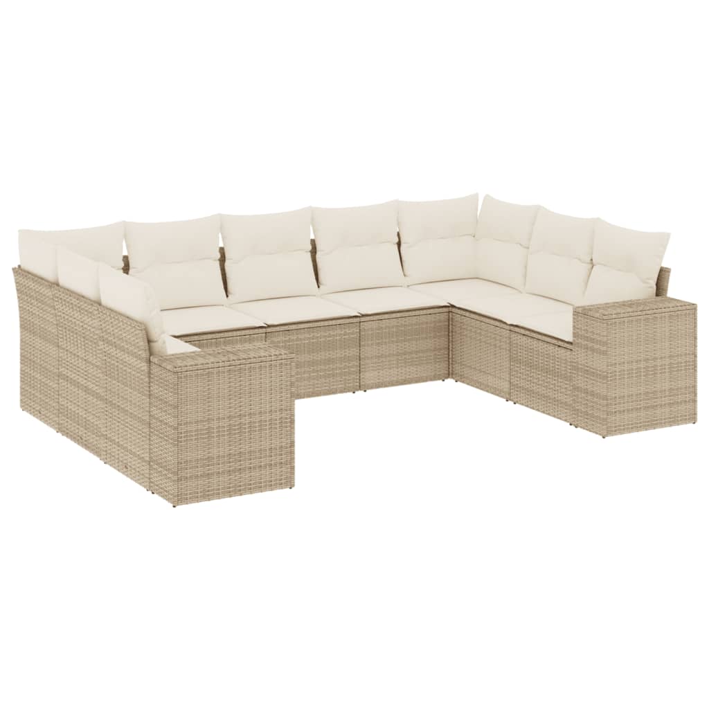 Set Divano da Giardino 9 pz con Cuscini Beige in Polyrattan | homemem39