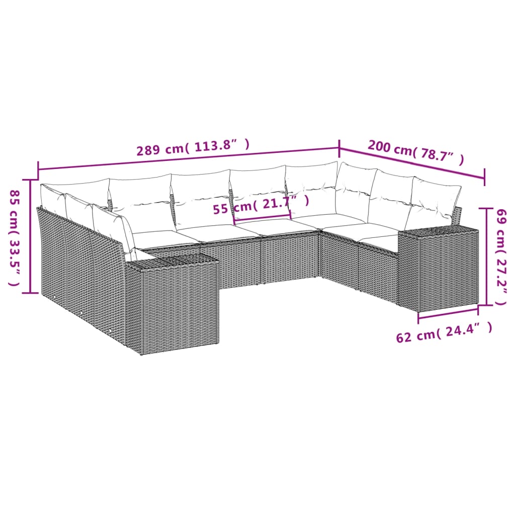 Set Divano da Giardino 9 pz con Cuscini Beige in Polyrattan | homemem39