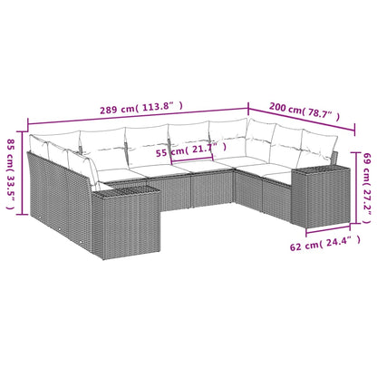 Set Divano da Giardino 9 pz con Cuscini Beige in Polyrattan | homemem39