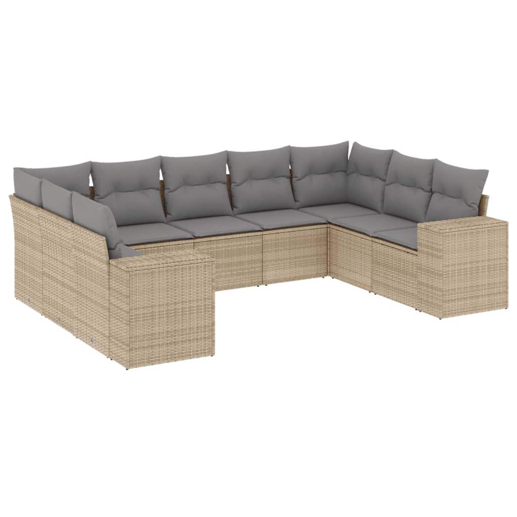 Set Divano da Giardino 9 pz con Cuscini Beige in Polyrattan - homemem39