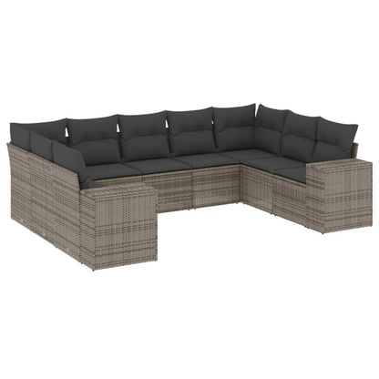 Set Divano da Giardino 9 pz con Cuscini Grigio in Polyrattan - homemem39