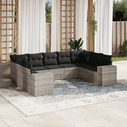 Set Divano da Giardino 9pz con Cuscini Grigio Chiaro Polyrattan - homemem39