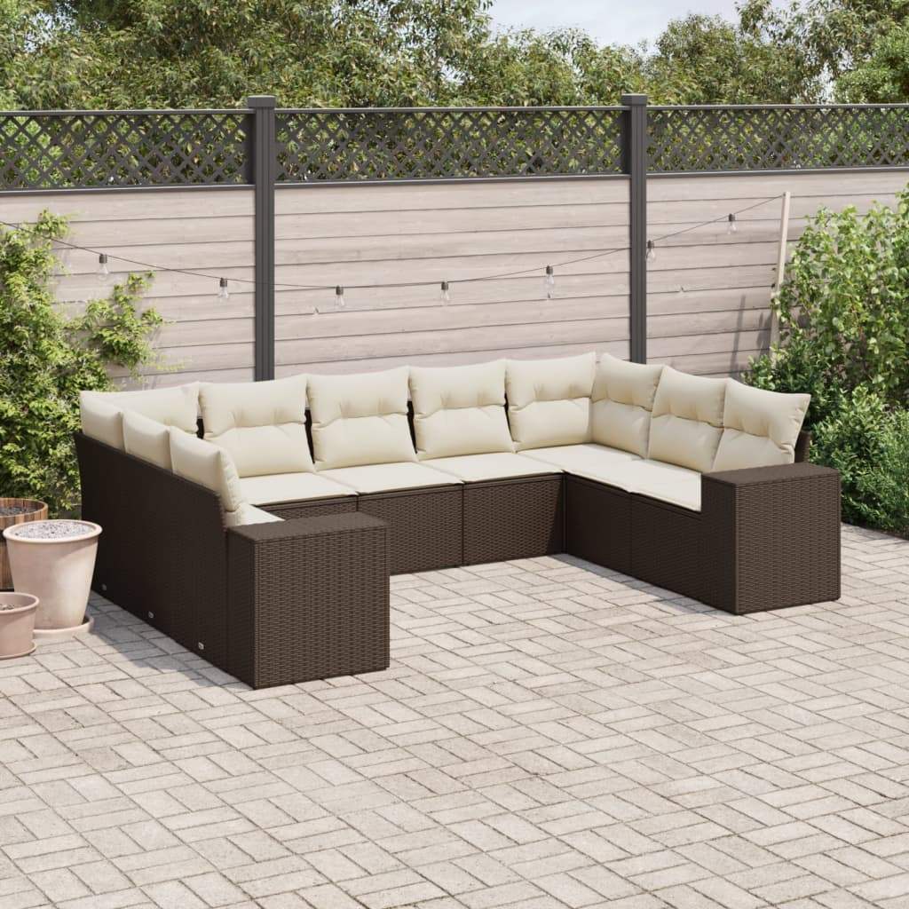 Set Divani da Giardino 9pz con Cuscini Marrone in Polyrattan - homemem39