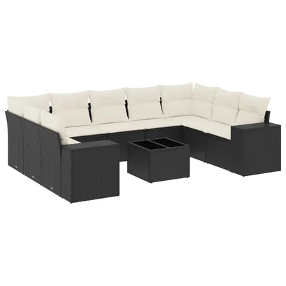 Set Divani da Giardino 10pz con Cuscini in Polyrattan Nero - homemem39