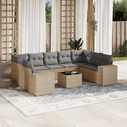 Set Divano da Giardino 10 pz con Cuscini Beige in Polyrattan - homemem39