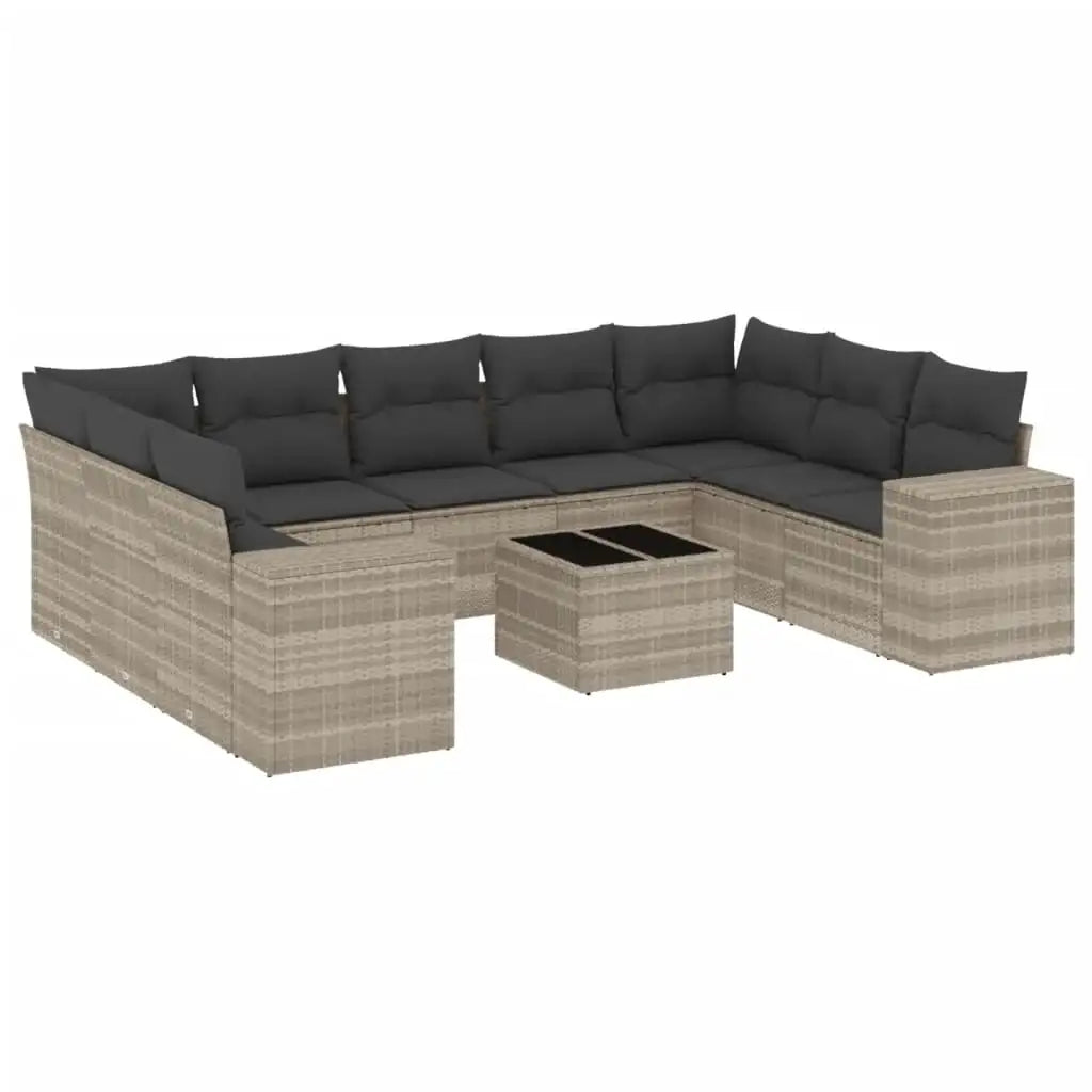 Set Divano Giardino 10 pz con Cuscini Grigio Chiaro Polyrattan - homemem39