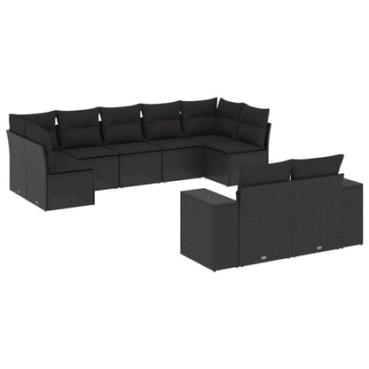 Set Divani da Giardino 9 pz con Cuscini Nero in Polyrattan - homemem39