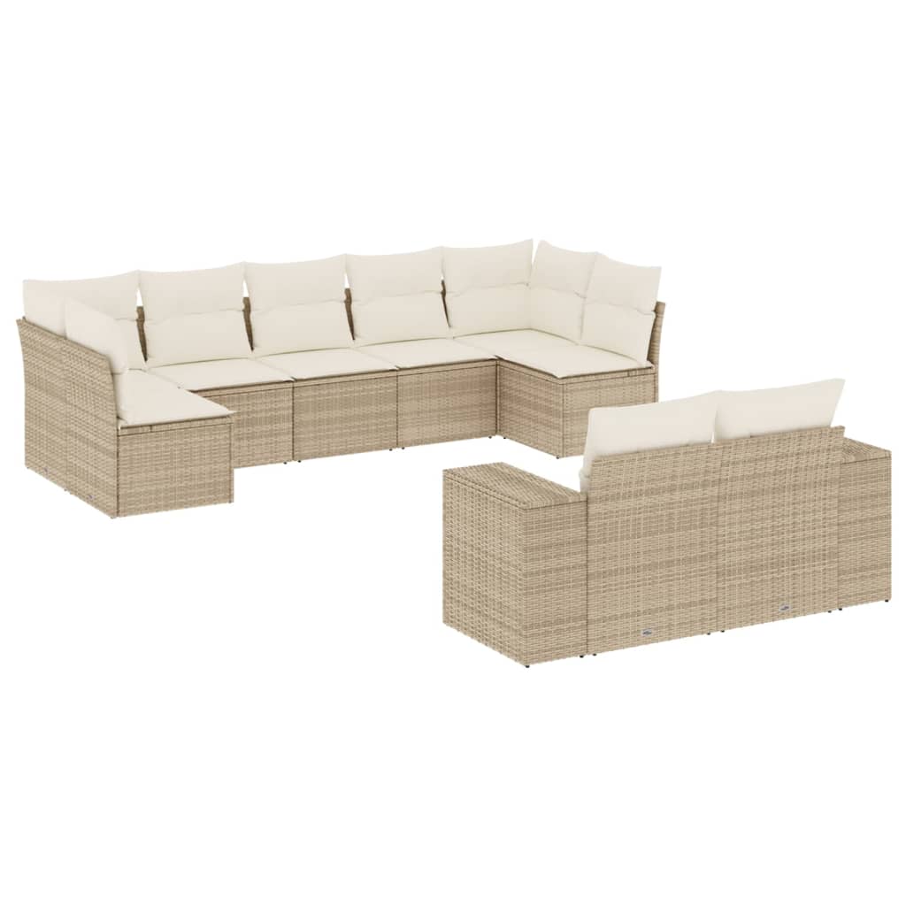 Set Divano da Giardino 9 pz con Cuscini Beige in Polyrattan | homemem39
