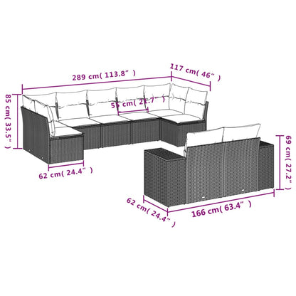 Set Divano da Giardino 9 pz con Cuscini Beige in Polyrattan | homemem39