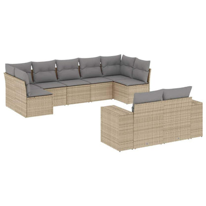 Set Divano da Giardino 9 pz con Cuscini Beige in Polyrattan - homemem39