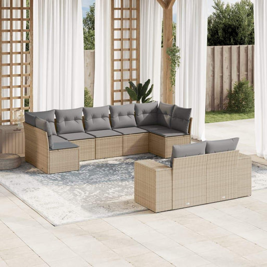 Set Divano da Giardino 9 pz con Cuscini Beige in Polyrattan - homemem39