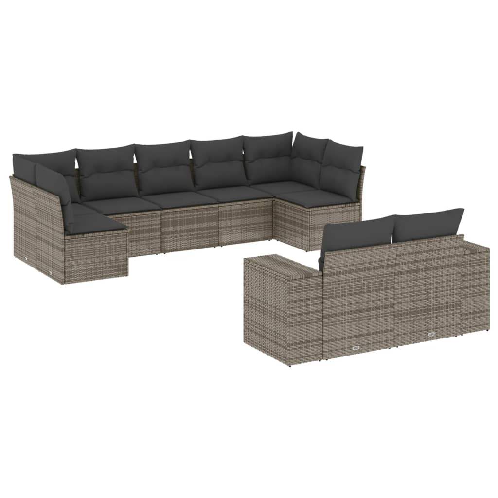 Set Divano da Giardino 9 pz con Cuscini Grigio in Polyrattan - homemem39