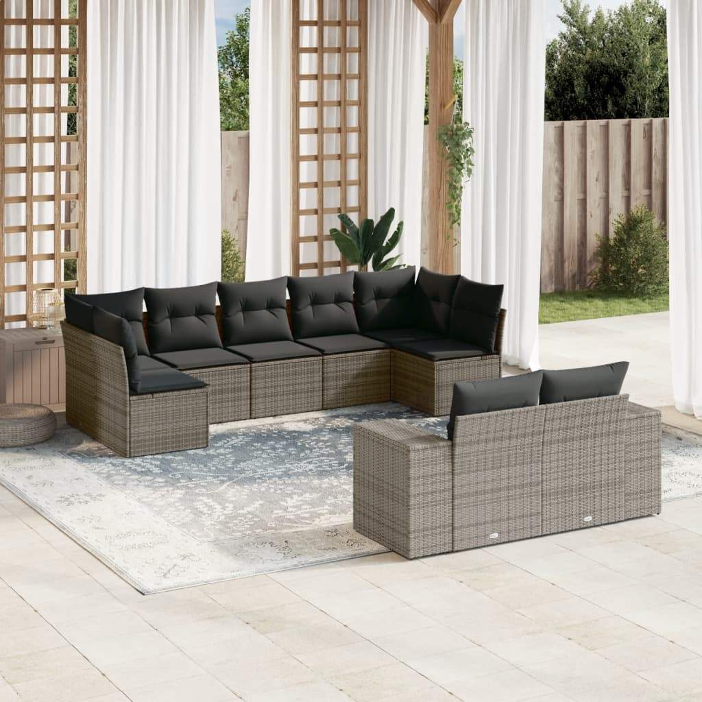 Set Divano da Giardino 9 pz con Cuscini Grigio in Polyrattan - homemem39