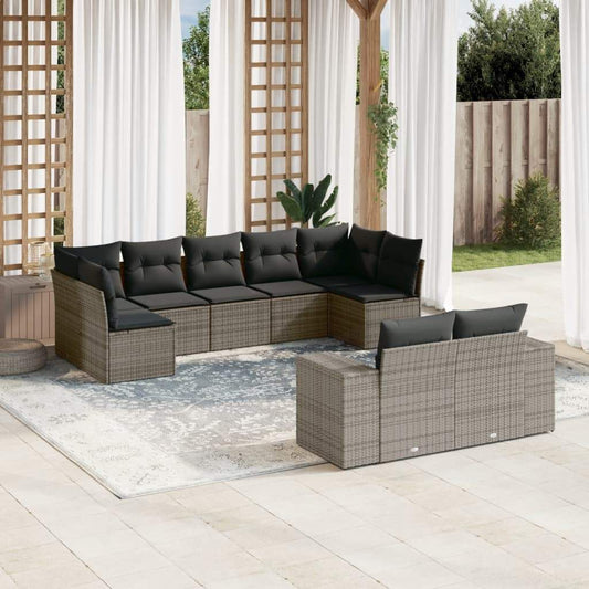 Set Divano da Giardino 9 pz con Cuscini Grigio in Polyrattan - homemem39