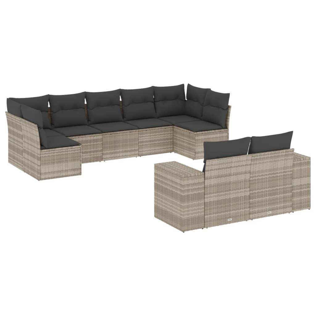 Set Divano da Giardino 9pz con Cuscini Grigio Chiaro Polyrattan - homemem39