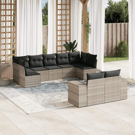 Set Divano da Giardino 9pz con Cuscini Grigio Chiaro Polyrattan - homemem39