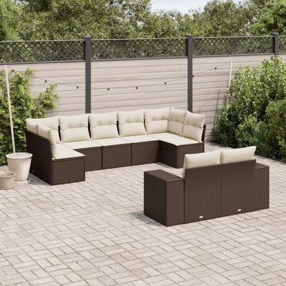Set Divani da Giardino 9pz con Cuscini Marrone in Polyrattan - homemem39