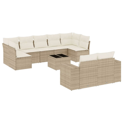 Set Divano da Giardino 10 pz con Cuscini Beige in Polyrattan | homemem39