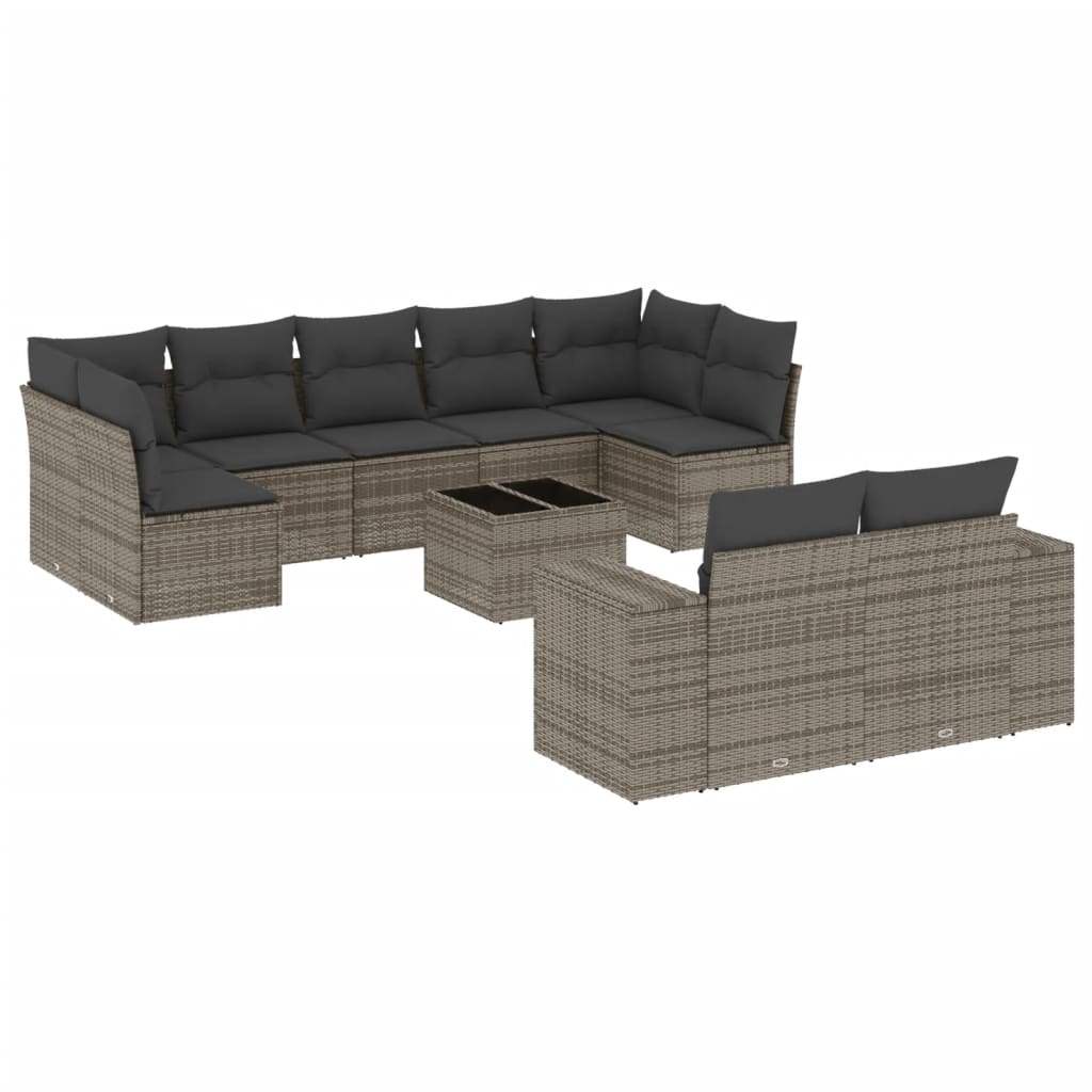 Set Divano da Giardino 10 pz con Cuscini Grigio in Polyrattan - homemem39