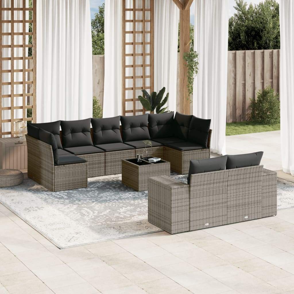 Set Divano da Giardino 10 pz con Cuscini Grigio in Polyrattan - homemem39