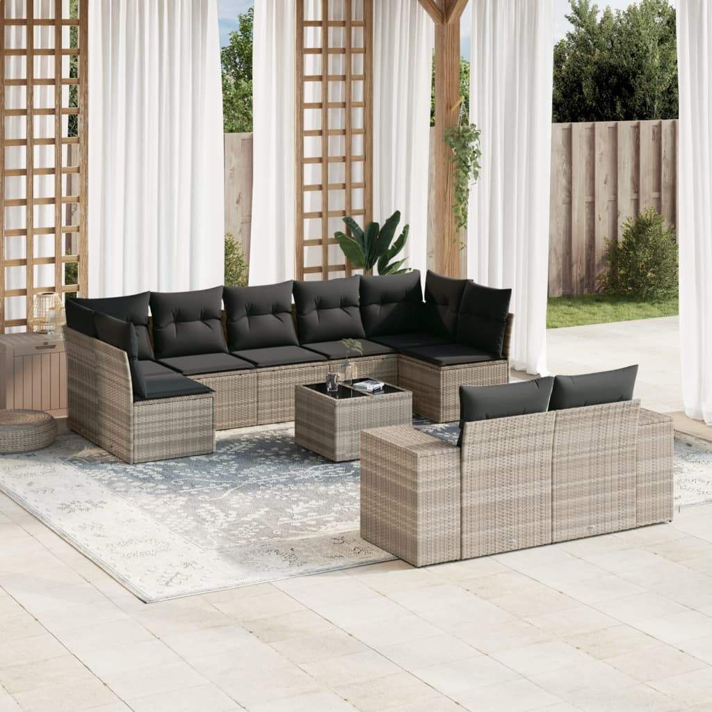 Set Divano Giardino 10 pz con Cuscini Grigio Chiaro Polyrattan - homemem39