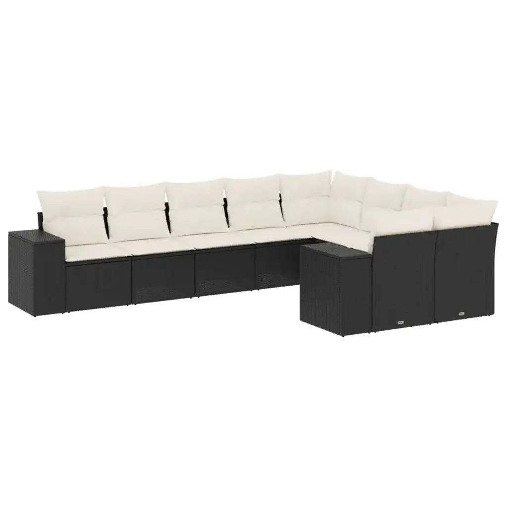 Set Divani da Giardino 9 pz con Cuscini Nero in Polyrattan - homemem39
