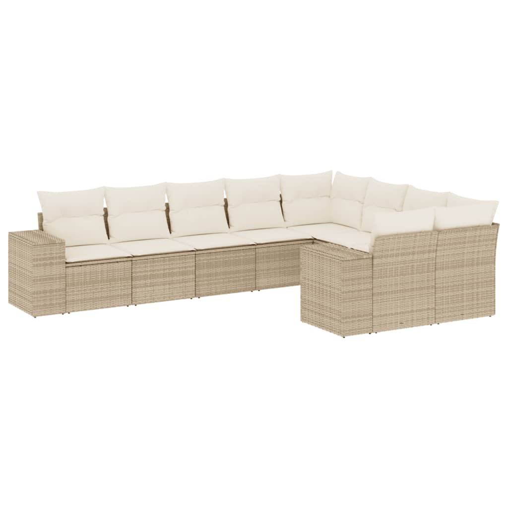 Set Divano da Giardino 9 pz con Cuscini Beige in Polyrattan | homemem39