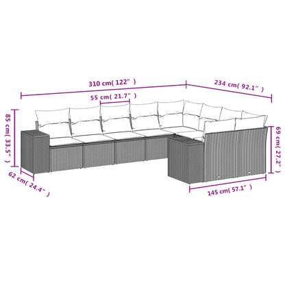 Set Divano da Giardino 9 pz con Cuscini Beige in Polyrattan | homemem39