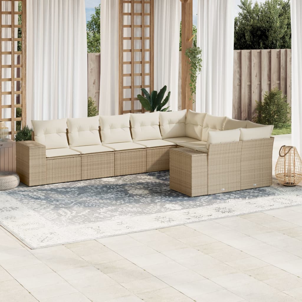 Set Divano da Giardino 9 pz con Cuscini Beige in Polyrattan | homemem39