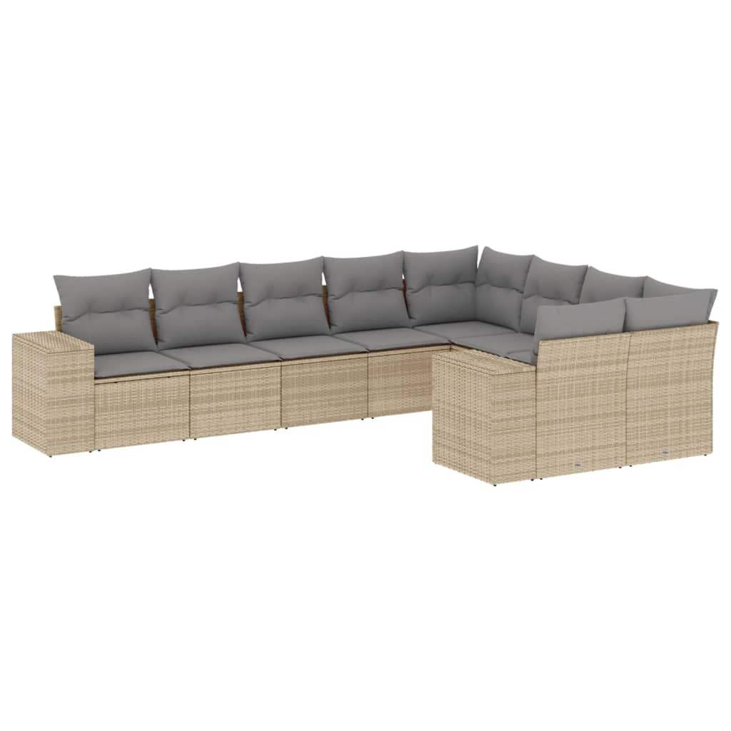 Set Divano da Giardino 9 pz con Cuscini Beige in Polyrattan - homemem39