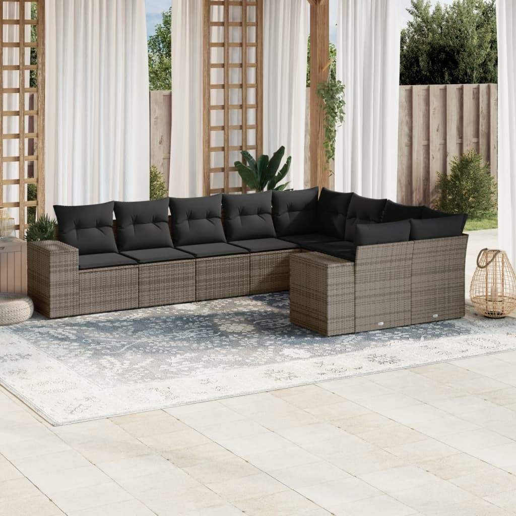 Set Divano da Giardino 9 pz con Cuscini Grigio in Polyrattan - homemem39